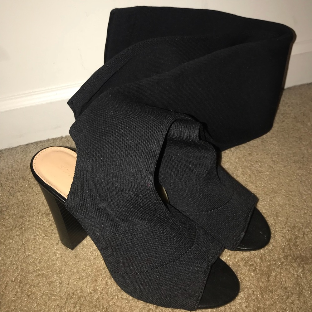 Express thigh high sock peep toe boot